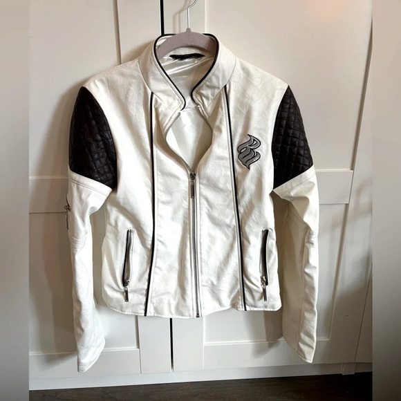 Vintage Rocawear White Leather Jacket EUC Size Small - Picture 1 of 7
